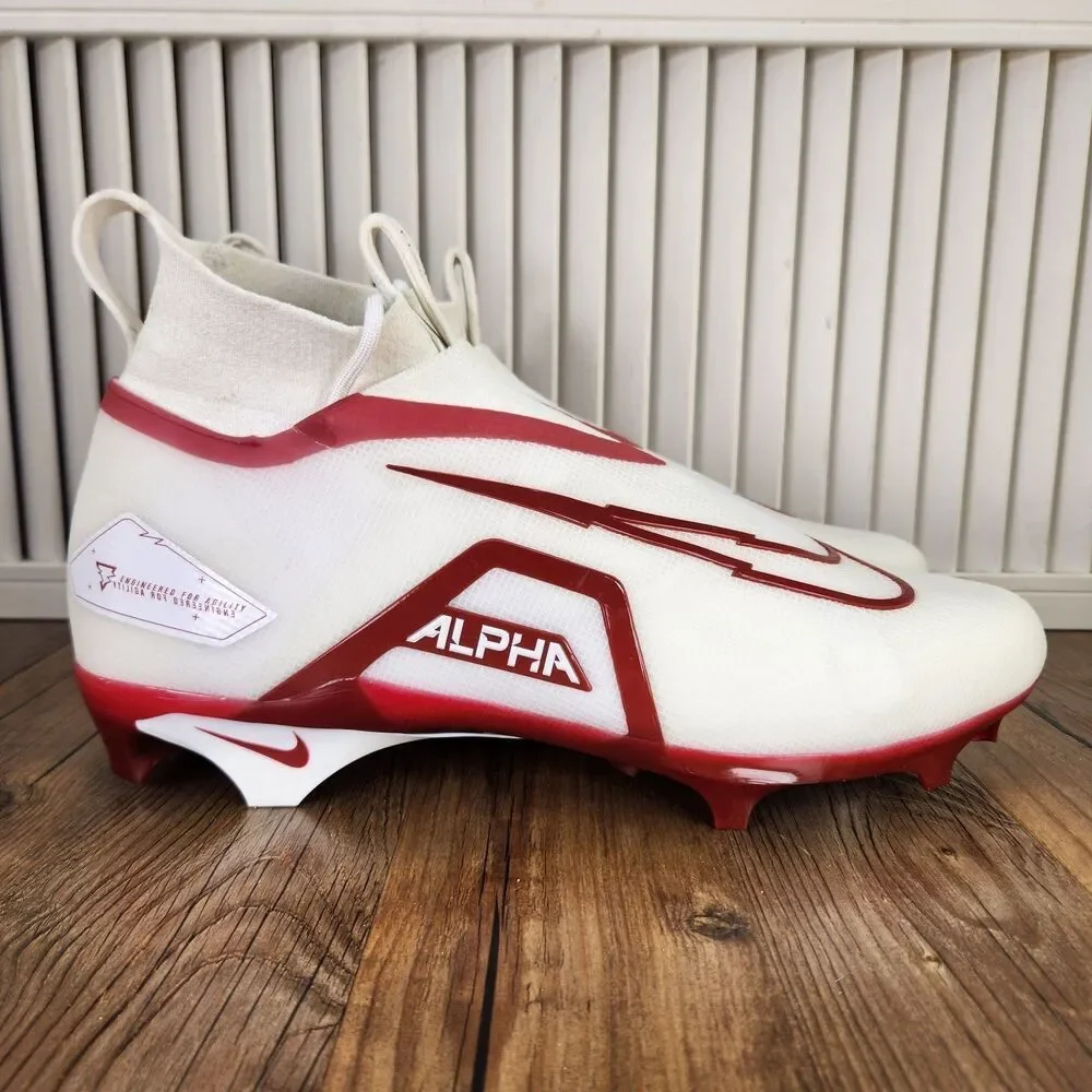 Nike Alpha Menace Elite 3 Mens Size 12.5 White Red Football Cleats DM1792-100